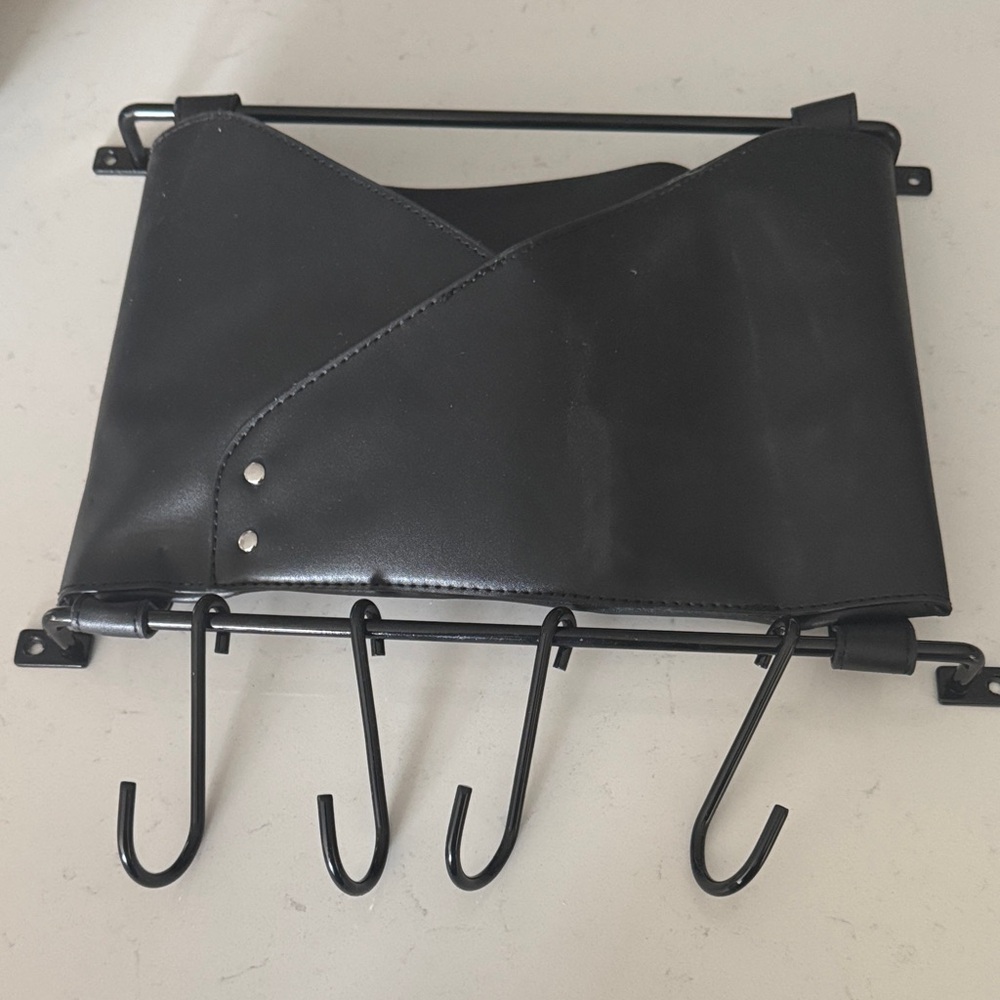 Black Leather Wall Organizer with Hooks